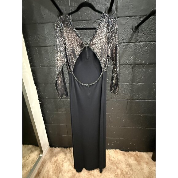 St. John Couture Black Sequin Long Sleeve Evening Gown - Picture 3 of 5